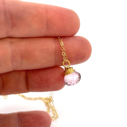 Strawberry Quartz Briolette 14k Gold Filled Necklace