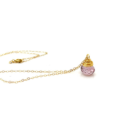 Strawberry Quartz Briolette 14k Gold Filled Necklace