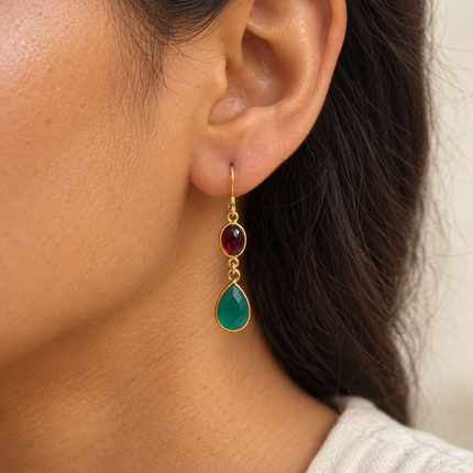Dainty Green Onyx & Garnet Earrings