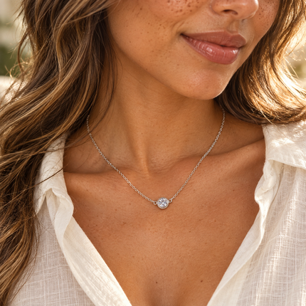 CZ Solitaire Necklace in Sterling Silver