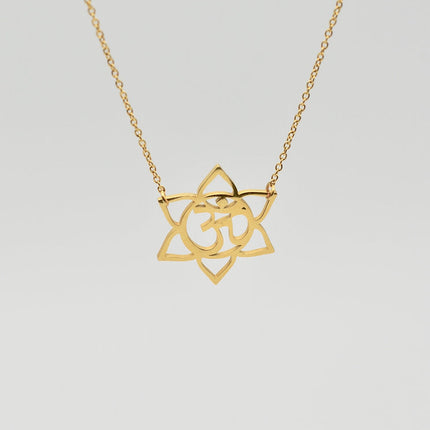 Gold Lotus Om Necklace – 14k Gold Filled, Dainty Yoga Jewelry, 17" Handmade Necklace