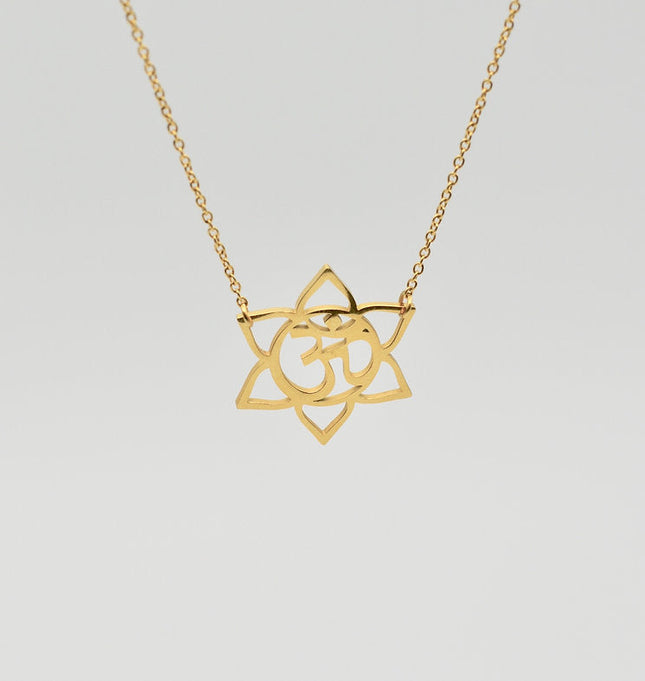 Gold Lotus Om Necklace – 14k Gold Filled, Dainty Yoga Jewelry, 17" Handmade Necklace