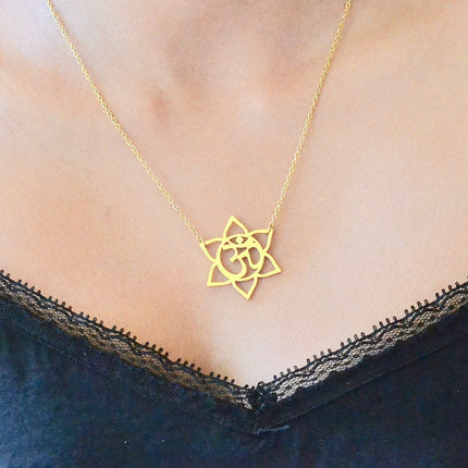 Gold Lotus Om Necklace – 14k Gold Filled, Dainty Yoga Jewelry, 17" Handmade Necklace