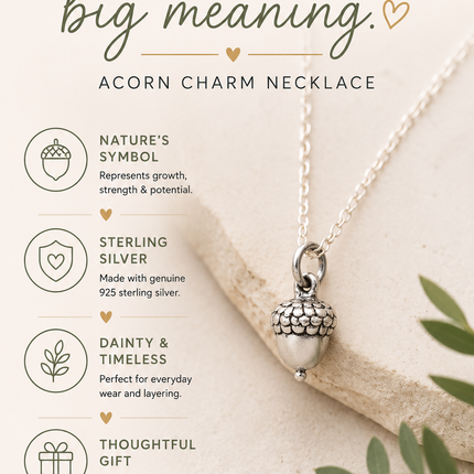 Acorn Charm - Dainty Sterling Silver Necklace - Handmade Jewelry