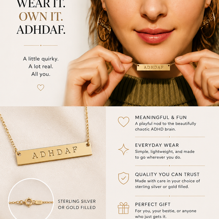 ADHDAF Necklace | Sterling Silver or Gold Filled