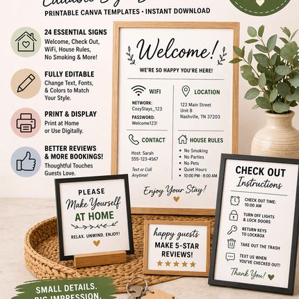 24 Airbnb Essential Signs Bundle – Canva Template | Editable Instant Download