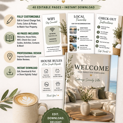 Editable Airbnb Welcome Booklet Template – 40 Pages of Customizable Guest Essentials
