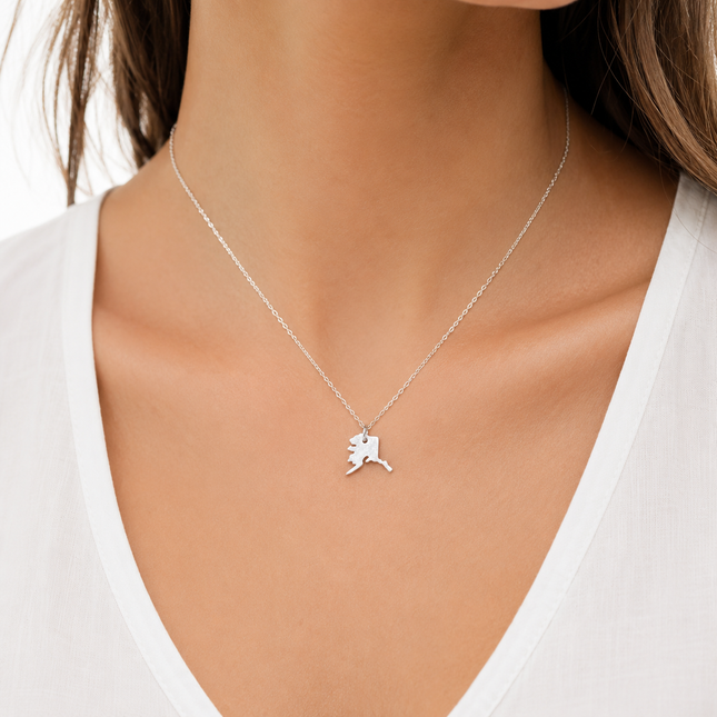 Tiny Alaska Necklace | Sterling Silver Alaska Charm Necklace