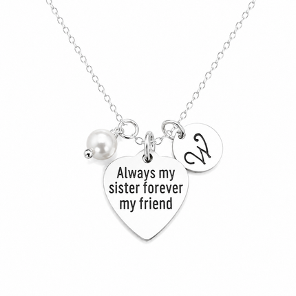 Always My Sister, Forever My Friend Necklace – Personalized Initial & Birthstone Gift