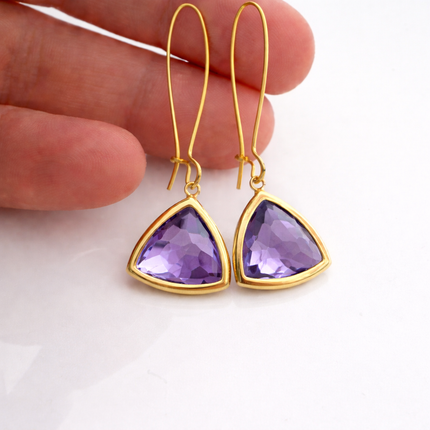 Amethyst Hydro Quartz Triangle Drop Earrings