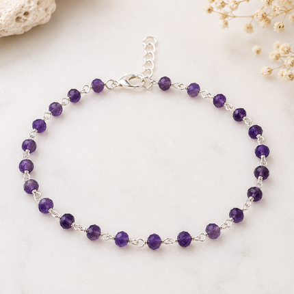Amethyst Gemstone Sterling Silver Layering Bracelet