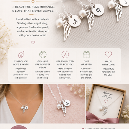 Personalized Angel Wing Sterling Silver Necklace