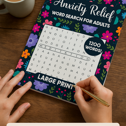 Anxiety Relief Word Search for Adults – Large Print & 1200 Words