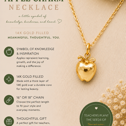Tiny Apple Charm Necklace - 14k Gold Filled Jewelry - Handmade Necklace - Teacher Gift