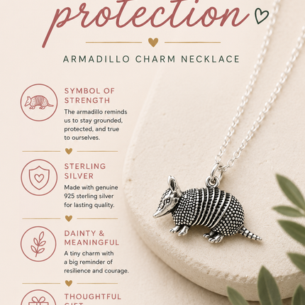 Armadillo Charm Sterling Silver Necklace - Handmade Jewelry