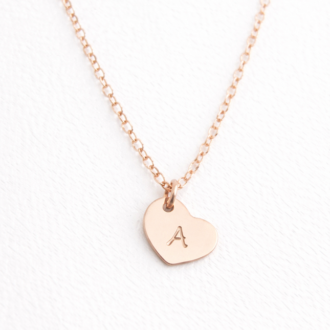 Tiny Rose Gold Heart Custom Initial Necklace