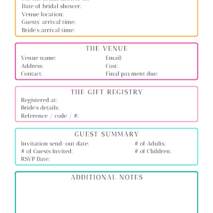 Bridal Shower Planner Printable - Editable Canva Template
