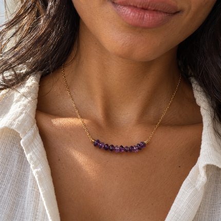 Amethyst Bead Bar Necklace in Gold Fill