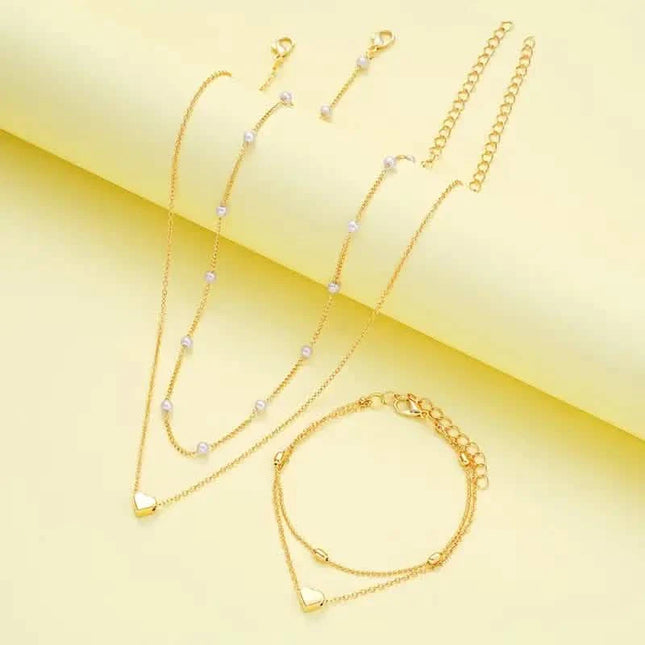 3pcs Heart Necklace & Bracelet Set for Women