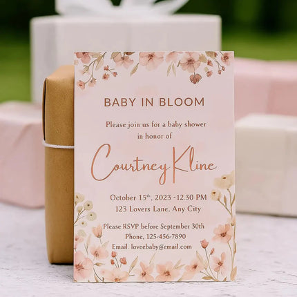 Baby in Bloom Baby Shower Invitation Bundle Printable
