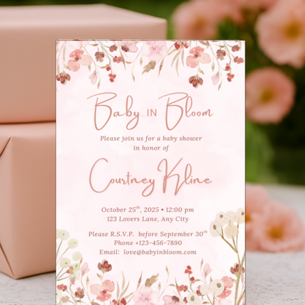 Baby in Bloom Baby Shower Invitation Bundle Printable
