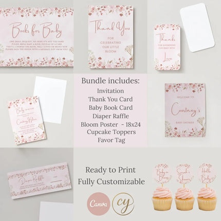 Baby in Bloom Baby Shower Invitation Bundle Printable