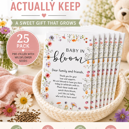 25 Pack Wildflower Seed Baby Shower Favors – Baby in Bloom Packets – Eco Friendly Party Favors