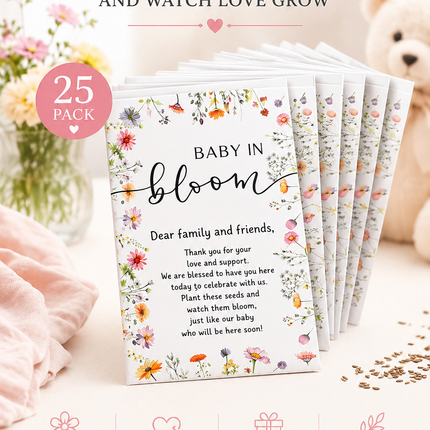 25 Pack Wildflower Seed Baby Shower Favors – Baby in Bloom Packets – Eco Friendly Party Favors