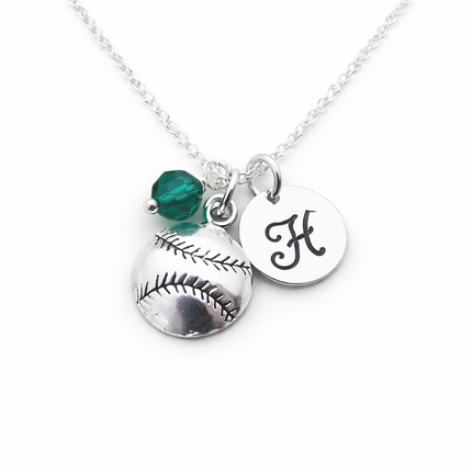 Personalized Baseball Charm Necklace –  Initial Birthstone Jewelry Gift for Her