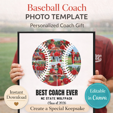 Baseball Best Coach Ever Photo Collage – Editable Canva Template