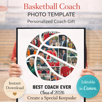 Basketball Best Coach Ever Photo Collage – Editable Canva Template