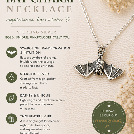 Bat Charm Necklace - Dainty Sterling Silver Jewelry