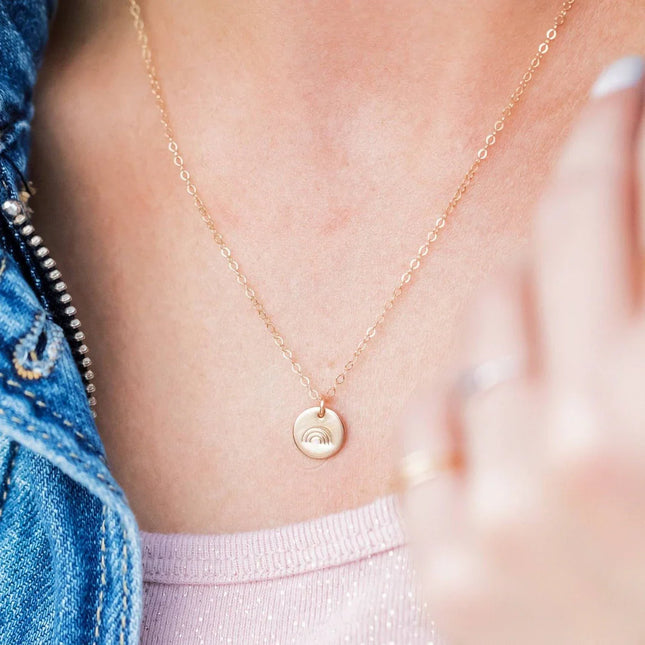 Rainbow Disc Necklace – Hand Stamped Pride Jewelry in Gold Filled or Sterling Silver