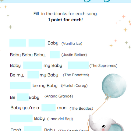 50 Baby Shower Games Printable Bundle – Little Elephant Theme