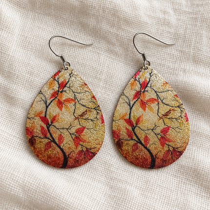 Autumn Tree Glitter Teardrop Earrings