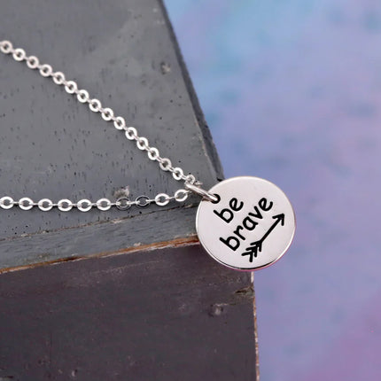 Be Brave Sterling Silver Necklace – Etched Arrow Charm on Solid Sterling Silver Chain