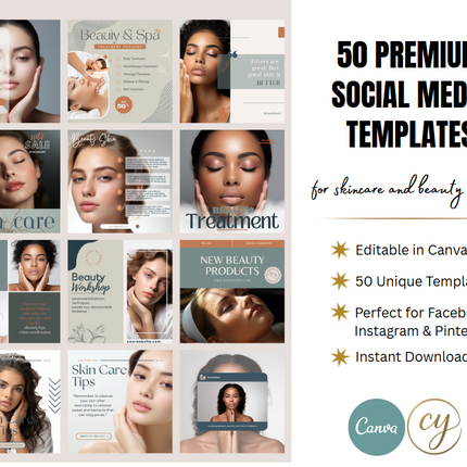 50 Premium Canva Social Media Templates – Skincare & Beauty Brand Kit