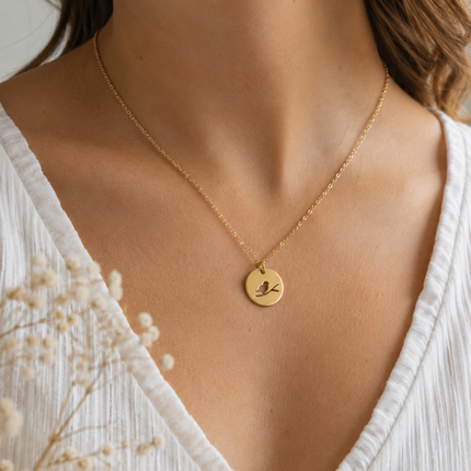 Bird on Branch Necklace – 14k Gold Filled Sparrow Cutout Necklace