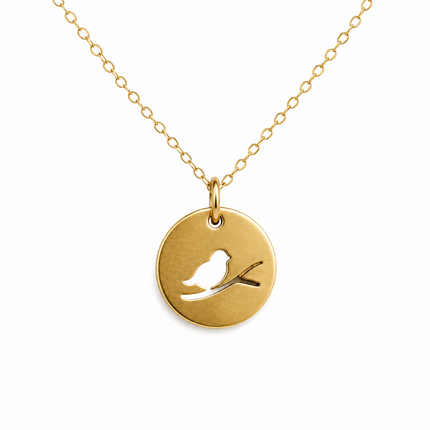 Bird on Branch Necklace – 14k Gold Filled Sparrow Cutout Necklace
