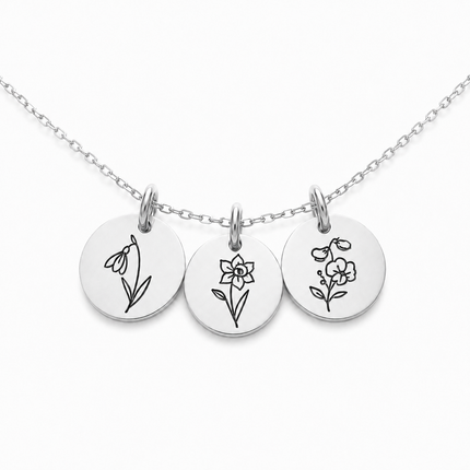 Birth Flower Necklace | Hand Stamped | Sterling Silver