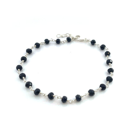Black Spinel Sterling Silver Wire Wrapped Bracelet