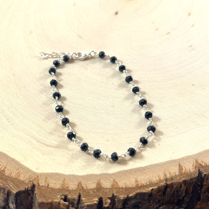Black Spinel Sterling Silver Wire Wrapped Bracelet