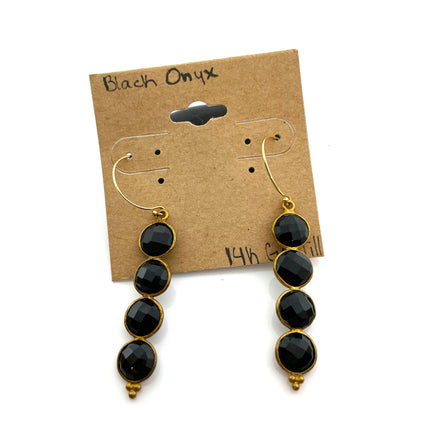 Black Onyx Gemstone Earrings in 14k Gold Fill