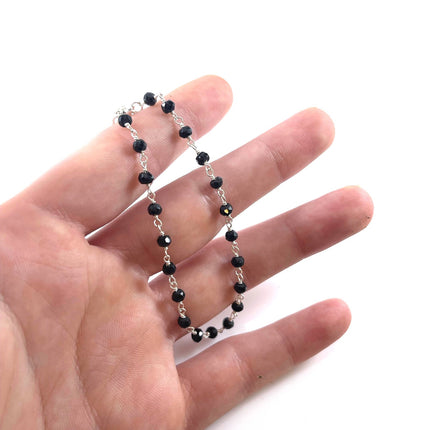 Black Spinel Sterling Silver Wire Wrapped Bracelet
