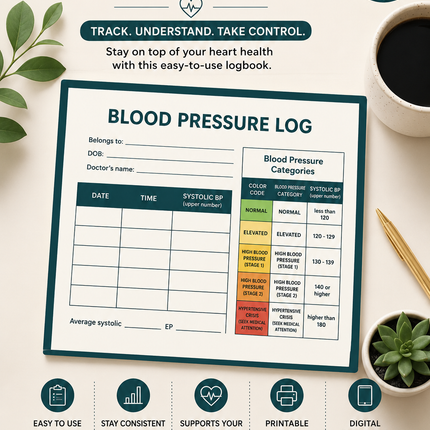 Digital Blood-Pressure Logbook – Printable Tracker PDF | Instant Download