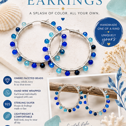 Blue Ombre Beaded Hoop Earrings
