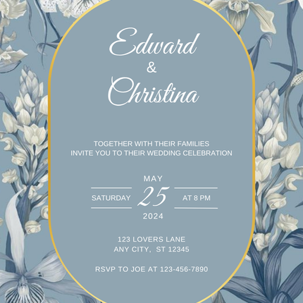 Elegant Blue Iris Wedding Invitation – Canva Editable Template