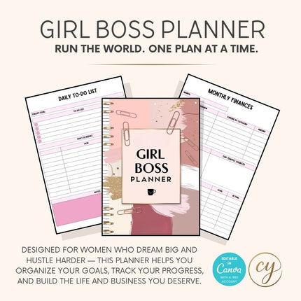 Girl Boss Planner | 60+ Pages Printable & Editable in Canva