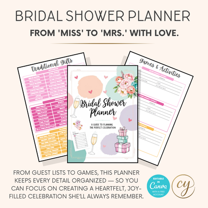 Bridal Shower Planner Printable - Editable Canva Template