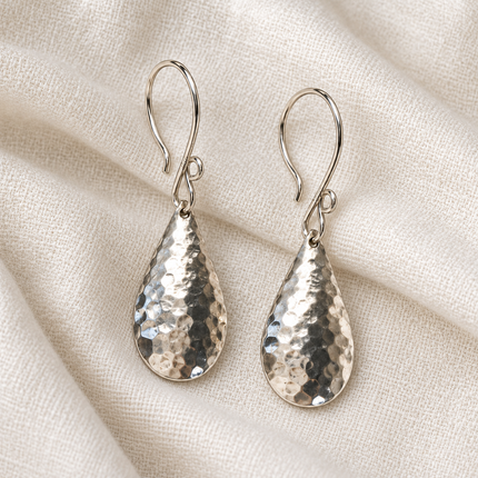 Hammered Sterling Silver Puffy Teardrop Earrings